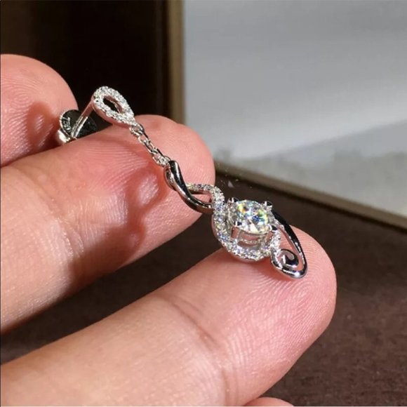 New 925 Silver Women White Sapphire drop earrings - Picture 4 of 5